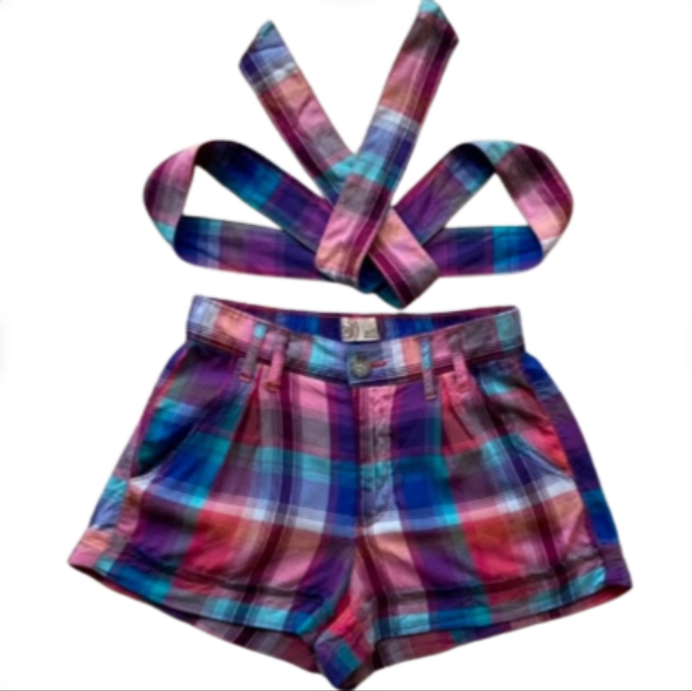 SO Colorful Plaid Shorts Removable Belt